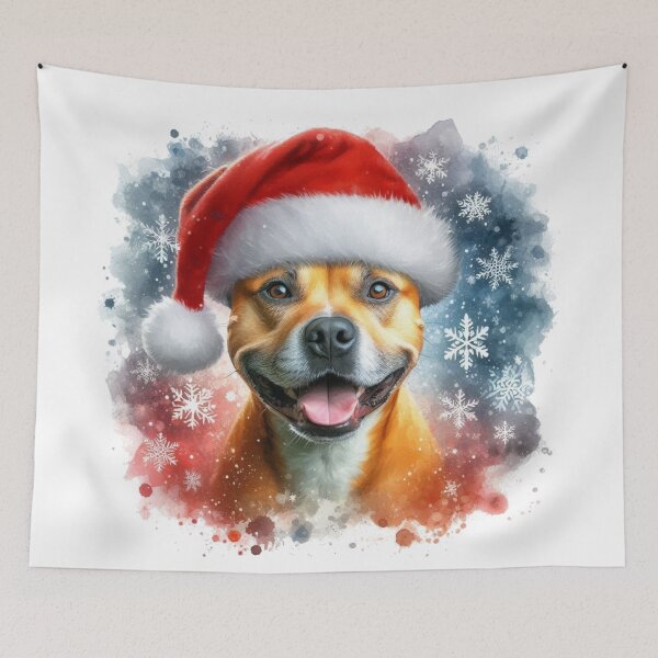 Item preview, Golden Staffy Wearing a Santa Hat at Christmas Colorful Watercolor designed and sold by MaedK.