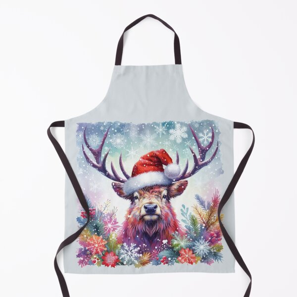 Item preview, Scottish Highland Stag Wearing a Santa Hat at Christmas Colorful Watercolor designed and sold by MaedK.