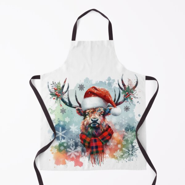 Item preview, Scottish Highland Stag Wearing a Santa Hat at Christmas Colorful Watercolor designed and sold by MaedK.