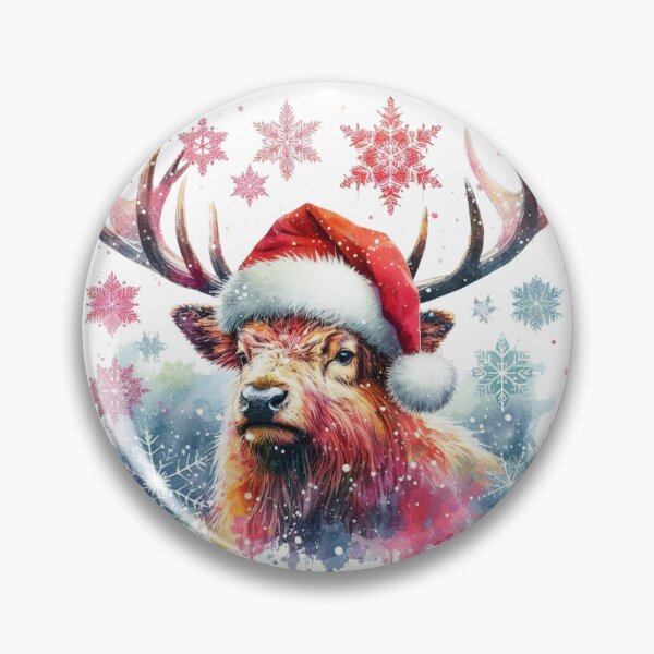 Item preview, Scottish Highland Stag Wearing a Santa Hat at Christmas Colorful Watercolor designed and sold by MaedK.
