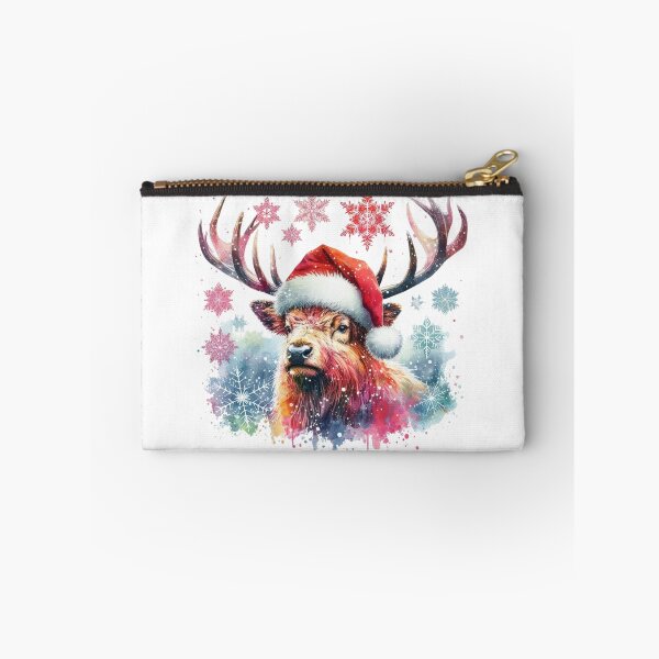 Item preview, Scottish Highland Stag Wearing a Santa Hat at Christmas Colorful Watercolor designed and sold by MaedK.