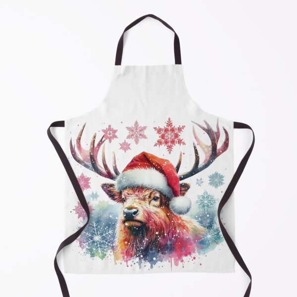 Item preview, Scottish Highland Stag Wearing a Santa Hat at Christmas Colorful Watercolor designed and sold by MaedK.