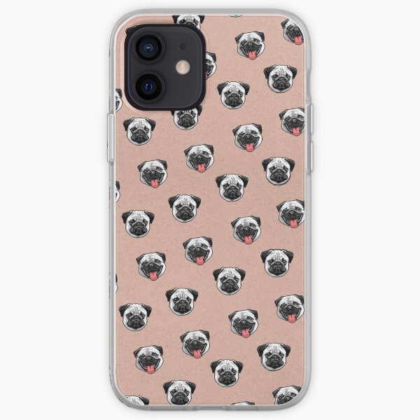 Cute Pug tongue hipster pattern pink iPhone Soft Case