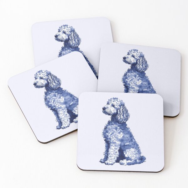 Item preview, Blue Grandmillennial Watercolor Goldendoodle Preppy Dog designed and sold by Creative Brat Design Studio.