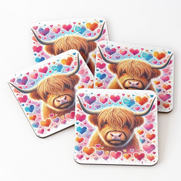 Item preview, Valentines Scottish Highland Cow in Love Hearts Colorful Watercolor designed and sold by MaedK.