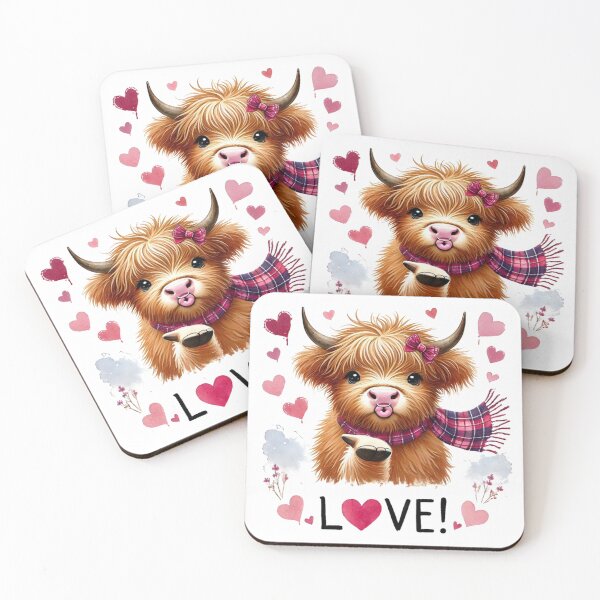 Item preview, Valentines Scottish Highland Cow Blowing Kisses in Love Hearts Colorful Watercolor designed and sold by MaedK.