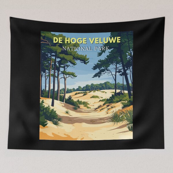 Item preview, De Hoge Veluwe National Park in Gelderland Netherlands Retro Travel Art Landscape designed and sold by MaateoDesign.