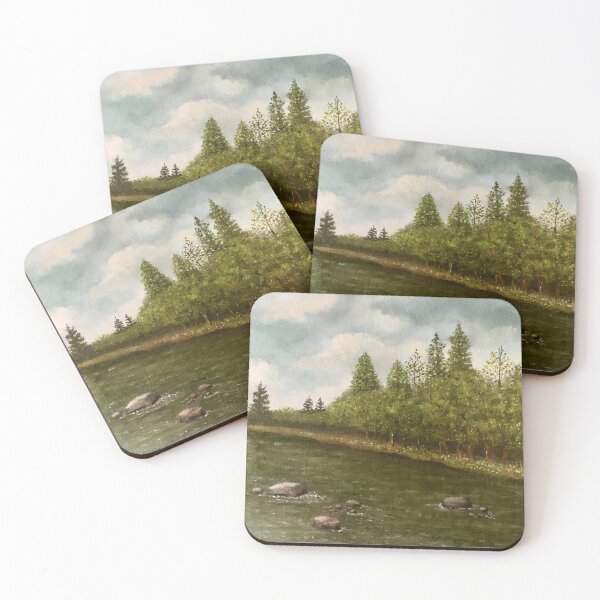Item preview, Landscape Painting with River and Trees, Summer Day, Rocks designed and sold by JoyfulWhimsy.