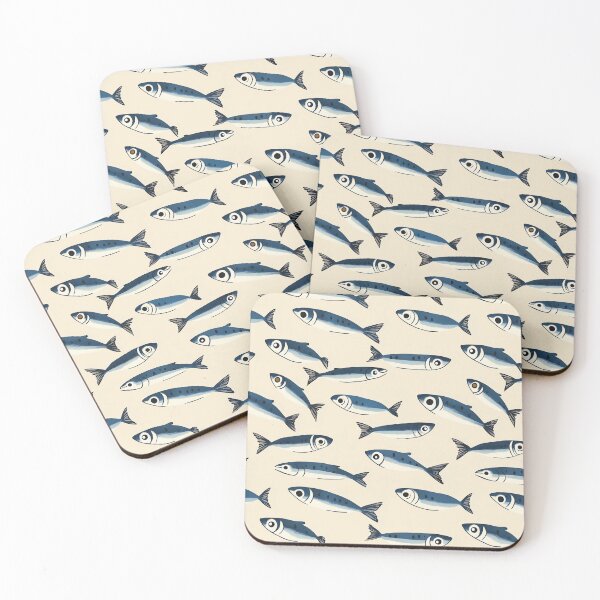 Item preview, Sardines Beige Blue Pattern designed and sold by sheprint.