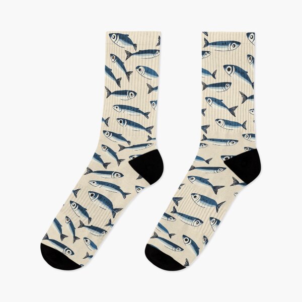 Item preview, Sardines Beige Blue Pattern designed and sold by sheprint.