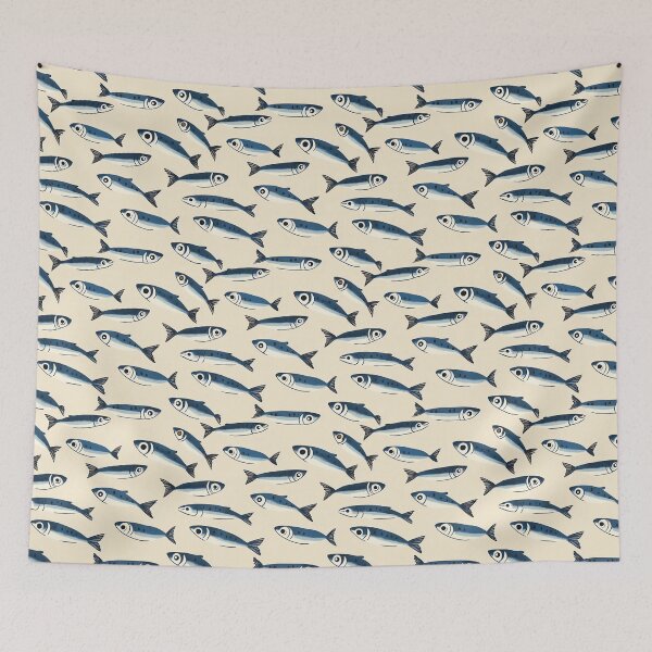 Item preview, Sardines Beige Blue Pattern designed and sold by sheprint.