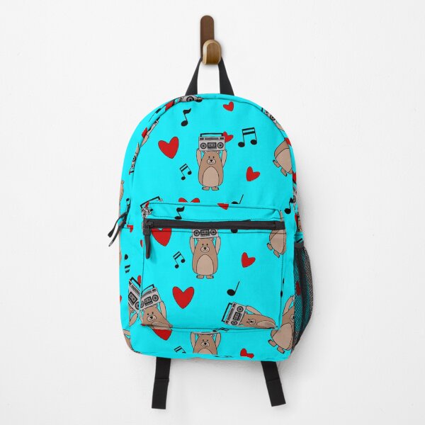 Item preview, Cyan Blue Boombox Bear Hearts and Music Love Valentine designed and sold by Lorenza Krautkraemer Designs.