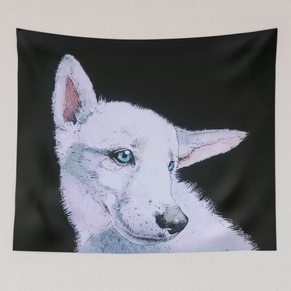 Aperçu de l'œuvre Chien blanc sur fond noir créée et vendue par inKseparable.