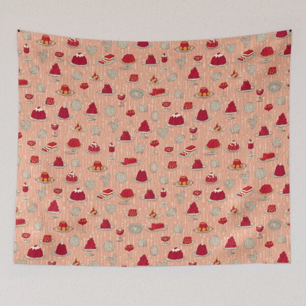 Item preview, red Jello desserts and spoons pattern designed and sold by Valerie Hamill.