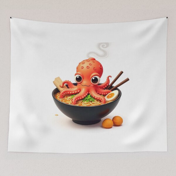 Item preview, Cute Octopus in Ramen Noodle with Takoyaki Vector Illustration designed and sold by hjian8219.