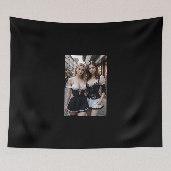 Item preview, German Women in Black and White Dirndls - AI Photography in Charming City Street designed and sold by aiEuroGirls.