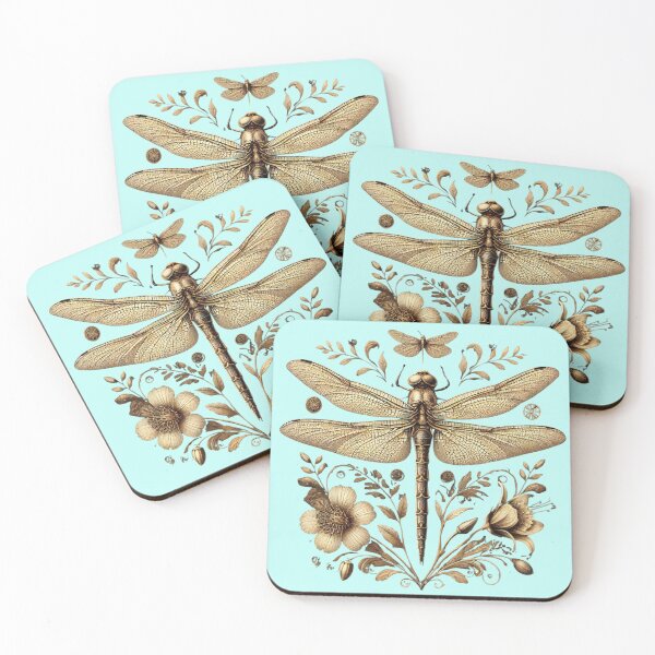 Item preview, Dragonfly amidst blooming flowers in a vintage style designed and sold by Meandmyshop.