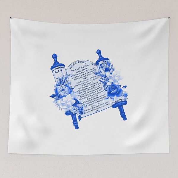 Item preview, Rich Royal Blue Floral Shema Prayer designed and sold by wildwhimsical.