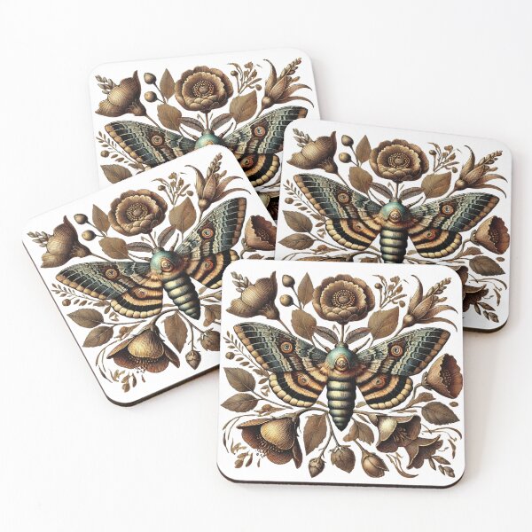 Item preview, Death's-Head moth among rustic brown blooms designed and sold by Meandmyshop.