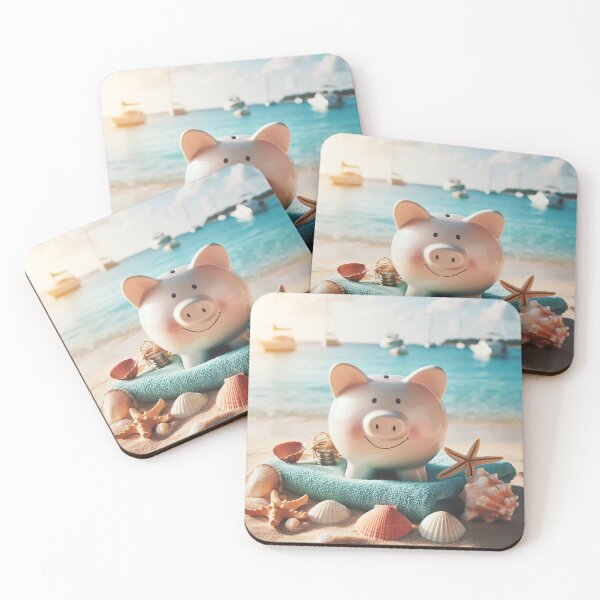 Item preview, Piggy bank on a sunny beach with shells and starfish designed and sold by homydesign.