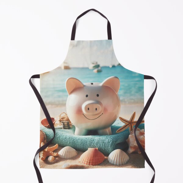 Item preview, Piggy bank on a sunny beach with shells and starfish designed and sold by homydesign.