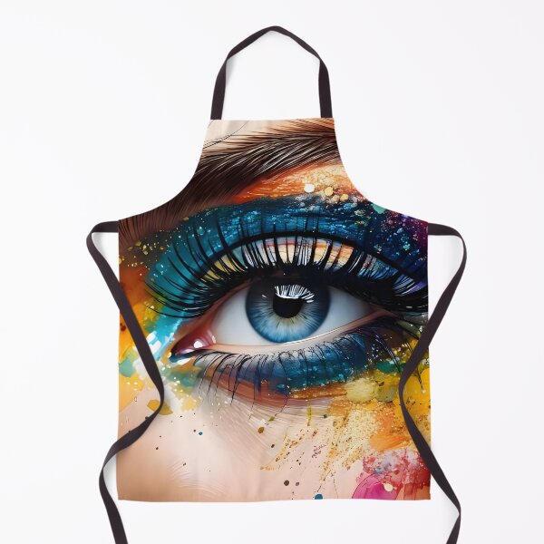 Item preview, Extreme close-up of mesmerizing eyes with electric blue eyeshadow surrounded by intricate golden patterns, gemstones, and liquid-like decorative elements designed and sold by homydesign.