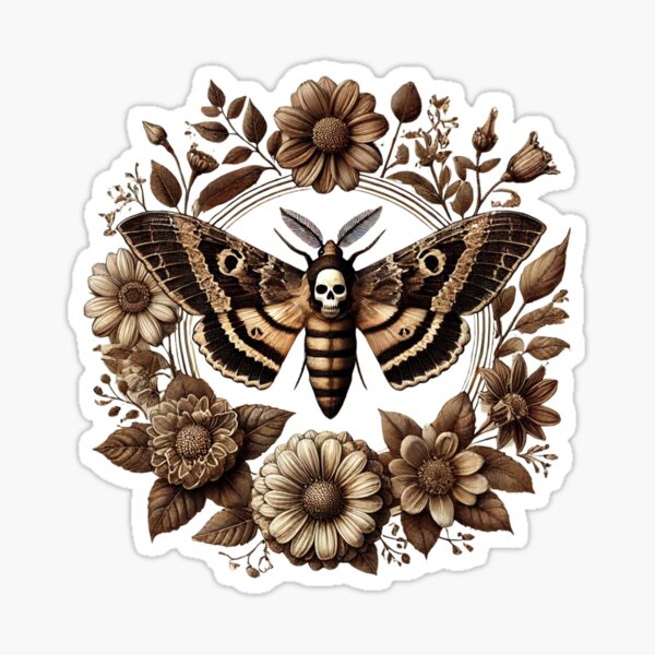 Artikel-Vorschau von Totenkopfmotte mit Vintage Blumen, designt und verkauft von Meandmyshop.