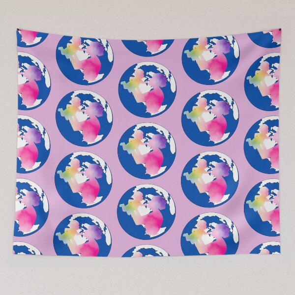 Item preview,  A mother lifting her child, set against a globe background in blue and white.  designed and sold by Wantanadesign.