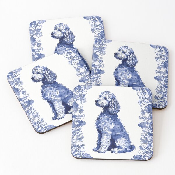 Item preview, Blue Grandmillennial Watercolor Goldendoodle Preppy Dog designed and sold by Creative Brat Design Studio.
