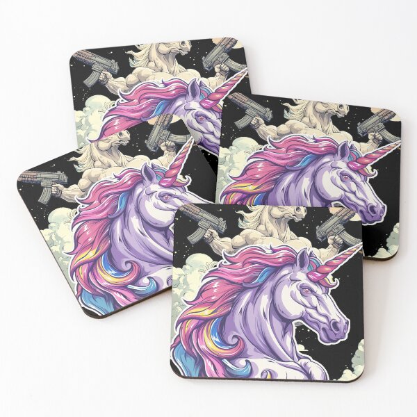 Item preview, Muscle Unicorns with Guns – Fierce Fantasy Art Shirt Design designed and sold by Ink Mastercraft.