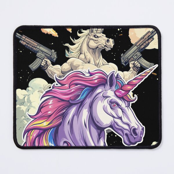 Item preview, Muscle Unicorns with Guns – Fierce Fantasy Art Shirt Design designed and sold by Ink Mastercraft.