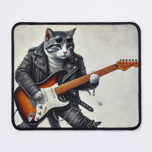 Artikelvorschau, Animal Spirit - Katze in schwarzer Lederjacke, Rockstar mit E-Gitarre entworfen und verkauft von erkabees.