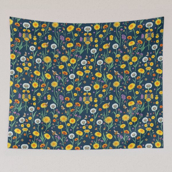 Item preview, Bees and wildflowers Dark blue  designed and sold by svarupa.