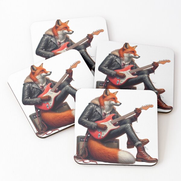 Item preview, Animal Spirit - Fox wearing Leather Jacket with an Electric Guitar - Rock Star designed and sold by erkabees.