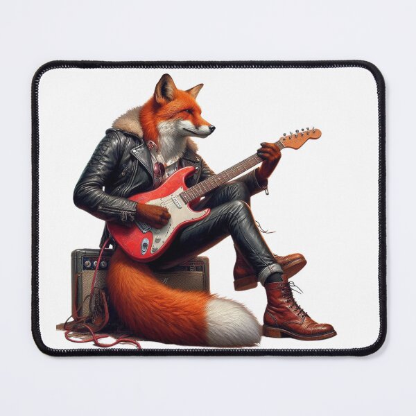 Artikelvorschau, Animal Spirit - Fuchs in Lederjacke mit E-Gitarre - Rockstar entworfen und verkauft von erkabees.