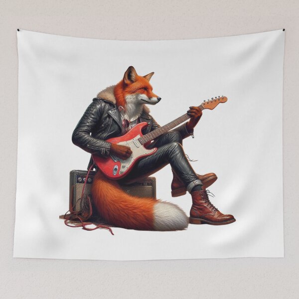 Item preview, Animal Spirit - Fox wearing Leather Jacket with an Electric Guitar - Rock Star designed and sold by erkabees.