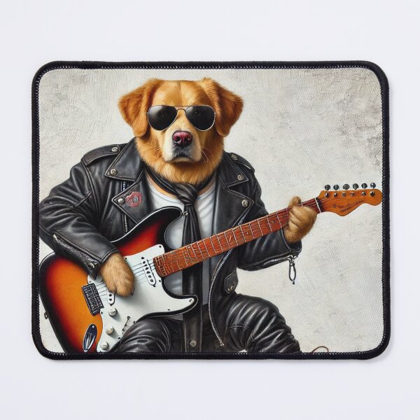 Artikelvorschau, Animal Spirit - Hund in schwarzer Lederjacke, Rockstar mit E-Gitarre entworfen und verkauft von erkabees.