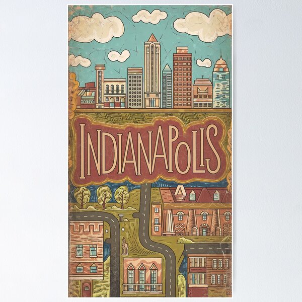 Item preview, Indianapolis City Vintage Whimsical Retro Doodle Typography Art designed and sold by Witty Shirts.