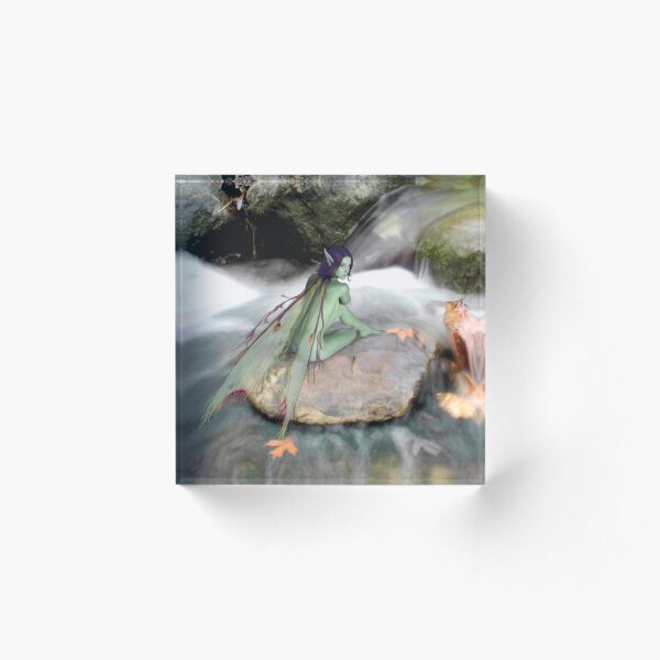Item preview, Serenity river pixie water fairy elf girl sitting on river stone designed and sold by GreyForest.