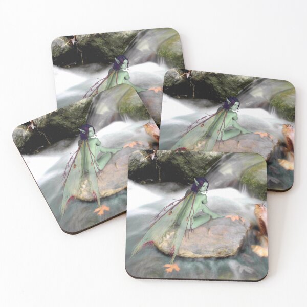 Item preview, Serenity river pixie water fairy elf girl sitting on river stone designed and sold by GreyForest.