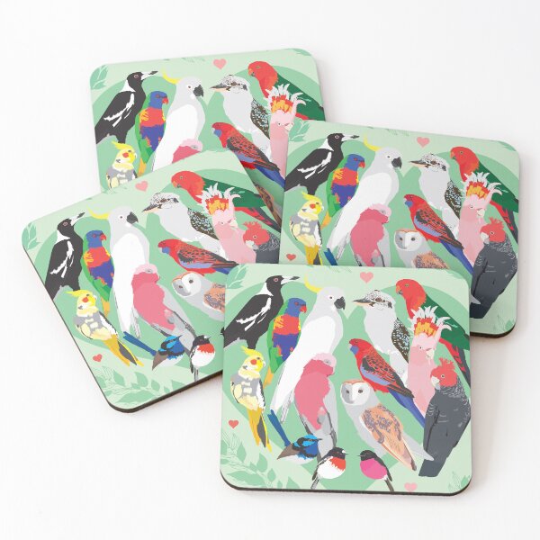 Item preview, Australian birds hearts leaves green pink designed and sold by blueidesign.