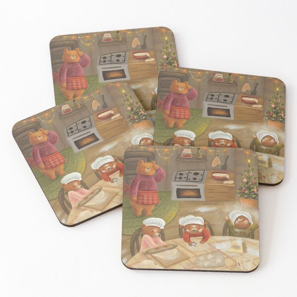 Item preview, Cozy Christmas design with little bears having fun baking Christmas cookies designed and sold by volhakaliaha.