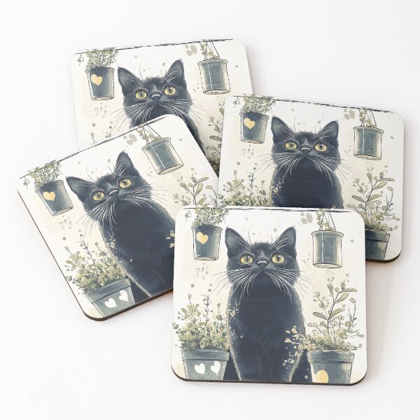 Item preview, Whimsical Black Cat on a Plant Shelf designed and sold by PurrGreen.