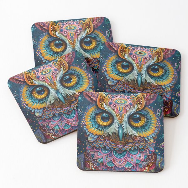 Item preview, Vibrant and intricate owl with celestial patterns designed and sold by Artessie.