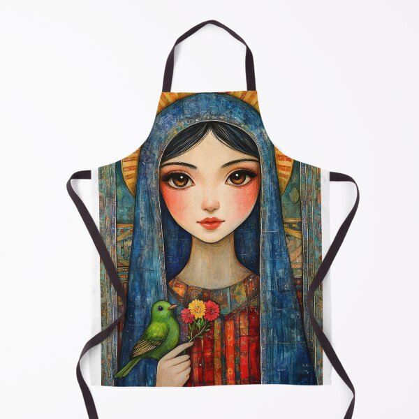 Item preview, Saintly figure holding flowers with bird, iconic style designed and sold by Artessie.