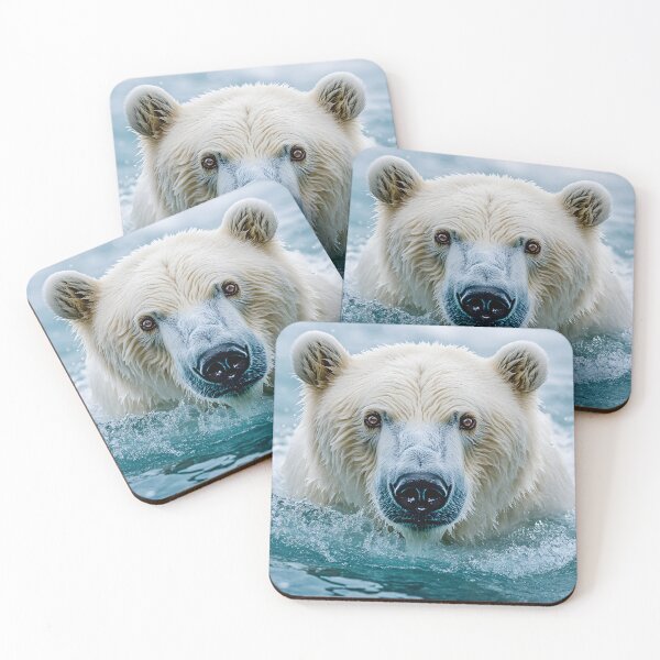Item preview, Close-up of a majestic polar bear swimming forward designed and sold by Artessie.