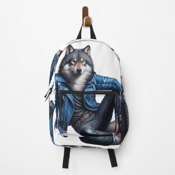 Item preview, Animal Spirit - Wolf wearing a Blue Leather Jacket, Boots and Denim Pants designed and sold by erkabees.