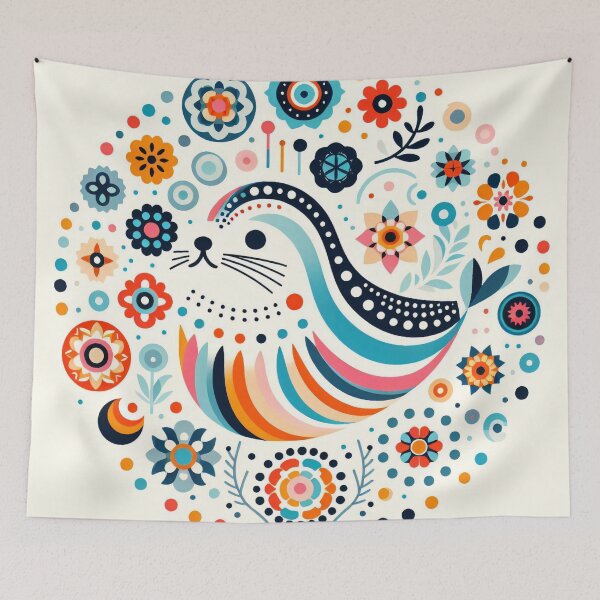 Item preview, Scandinavian Folk Art Rainbow Animals - Sealion by heidiannemorris designed and sold by FOLK ART FUSION by heidiannemorris.