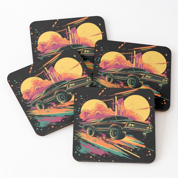 Item preview, Retro Muscle Car in Neon Cosmic Cityscape designed and sold by VividCore.