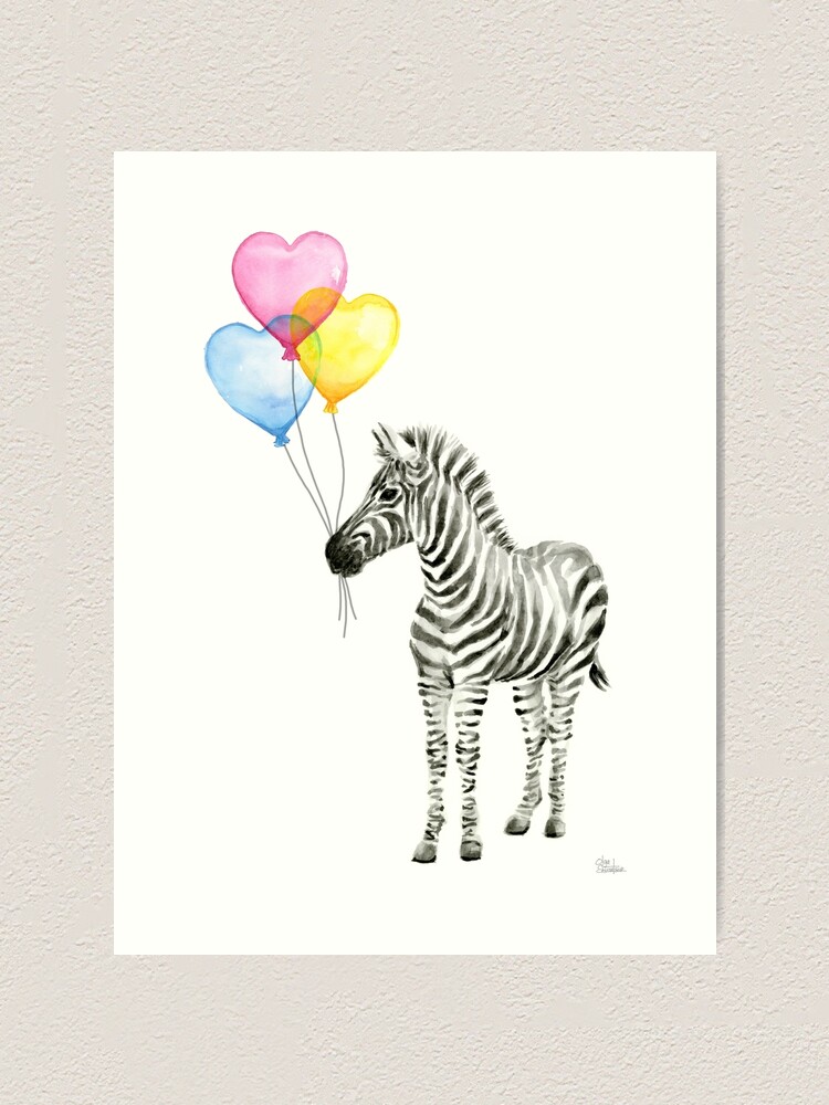 Impression Artistique Zebra Aquarelle Bebe Animal Avec Des Ballons Pour La Pepiniere Par Olga Shvartsur Redbubble